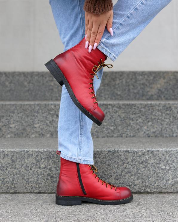 Czerwone trzewiki damskie ze skóry licowej 135-13716-RED