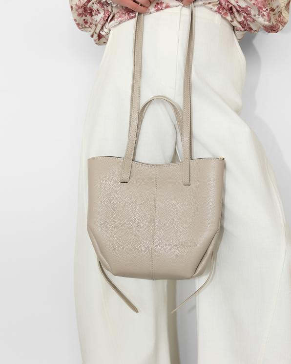 Beżowa duża torebka damska skórzana 107-1-BEŻ