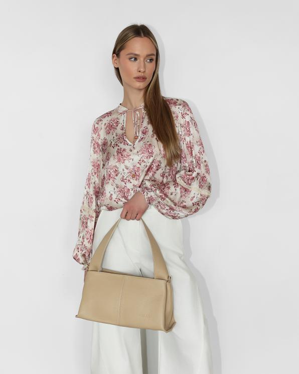 Beżowa torebka damska skórzana na ramię 107-2-BEŻ