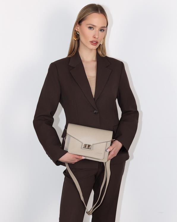 Beżowa mała torebka damska skórzana na ramię 107-22-BEŻ