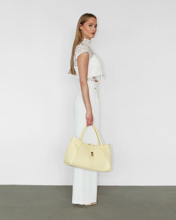 Cytrynowa duża torebka typu shopper ze skóry licowej 107-4-ŻÓŁTY