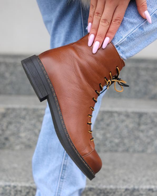 Brązowe botki damskie sznurowane skórzane 135-13716-RUDY