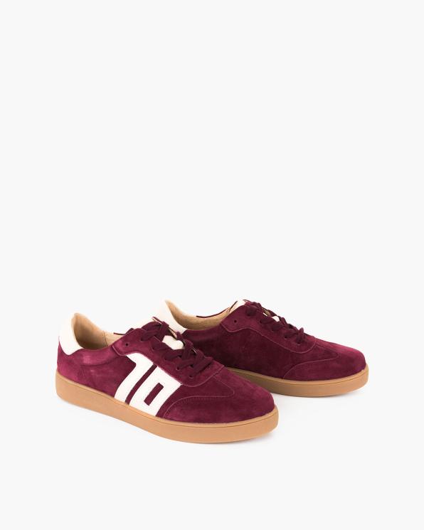 Bordowe trampki damskie z naturalnej skóry zamszowej  105-75597-BORDO