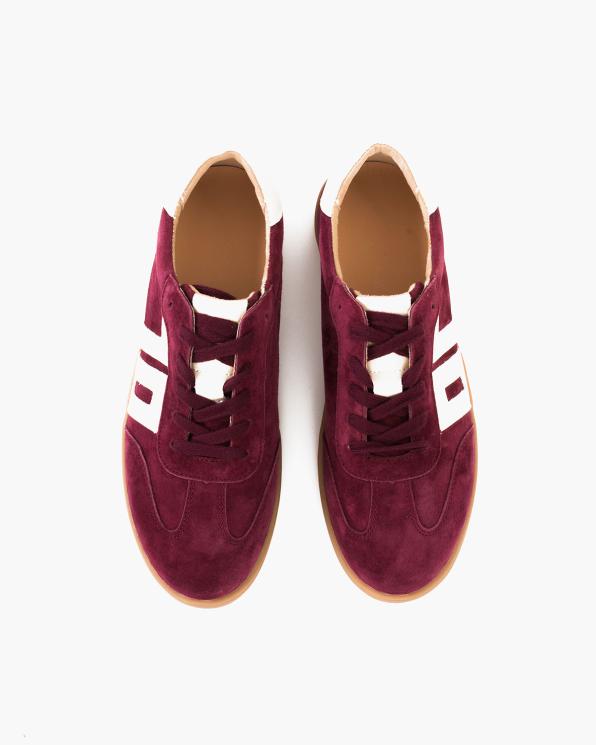 Bordowe trampki damskie z naturalnej skóry zamszowej  105-75597-BORDO