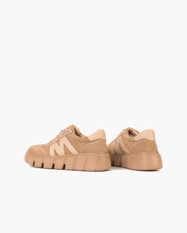 Beżowe adidasy damskie sznurowane ze skóry zamszowej  105-16597-BEŻ