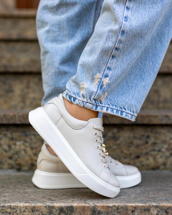 Jasnobeżowe trampki damskie skórzane na platformie  139-97391-BEŻ