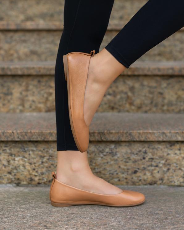 Rude baleriny damskie skórzane na niskim obcasie  148-96119-RUDY