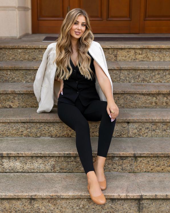 Rude baleriny damskie skórzane na niskim obcasie 148-96119-RUDY