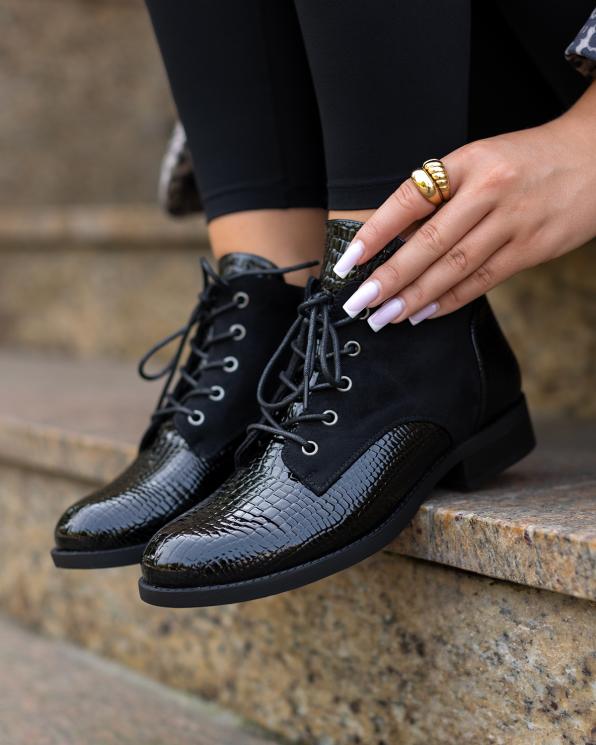 Czarne trzewiki damskie ze skóry ekologicznej  105-77461-CZARNY