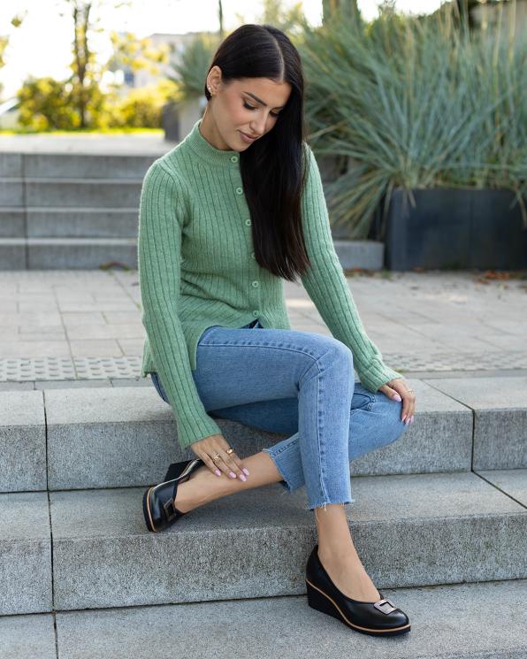 Czarne półbuty damskie skórzane na wysokim obcasie 119-6401-CZARNY