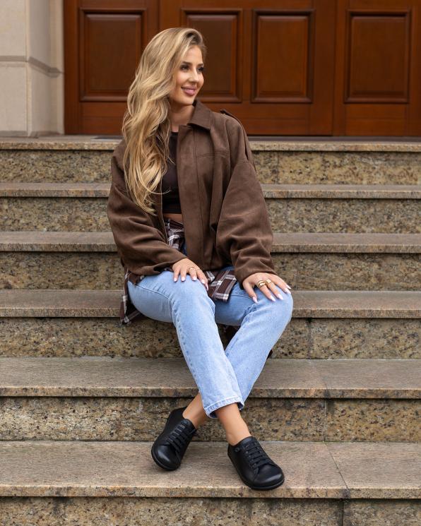 Czarne trampki damskie z naturalnej skóry licowej 148-64082-CZARNY