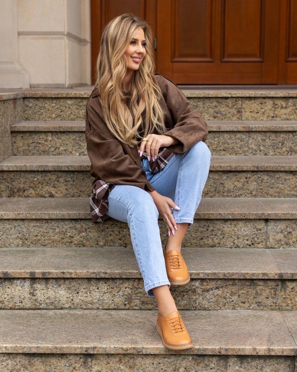 Rude półbuty damskie ze skóry licowej na koturnie 148-21641-RUDY