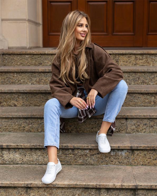 Białe półbuty sportowe damskie ze skóry licowej 148-168119-BIAŁY