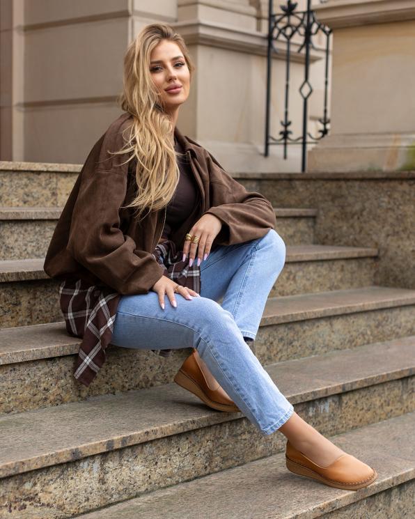 Rude półbuty damskie ze skóry licowej na koturnie 148-11641-RUDY