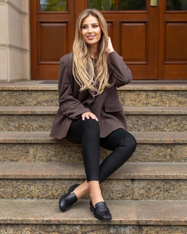 Czarne mokasyny damskie ze skóry licowej 102-890-CZARNY