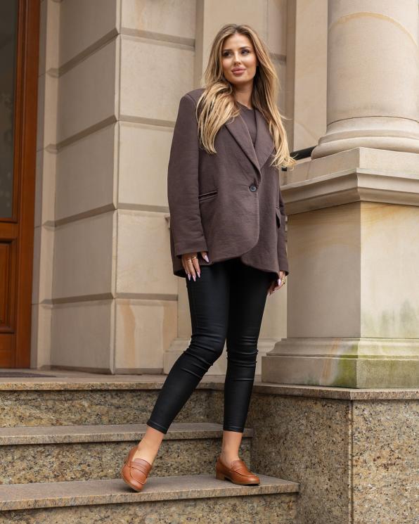 Brązowe mokasyny damskie skórzane na niskim obcasie 102-890-RUDY