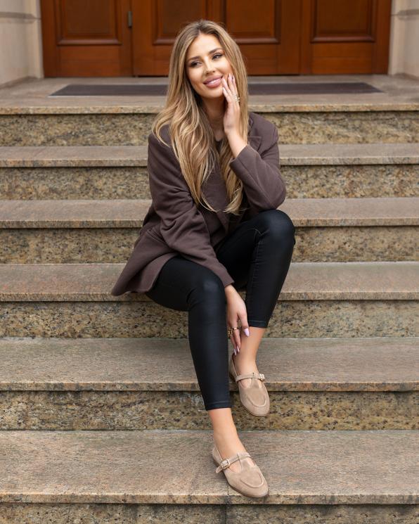 Beżowe półbuty damskie zamszowe z wycięciami 102-580-VIZON