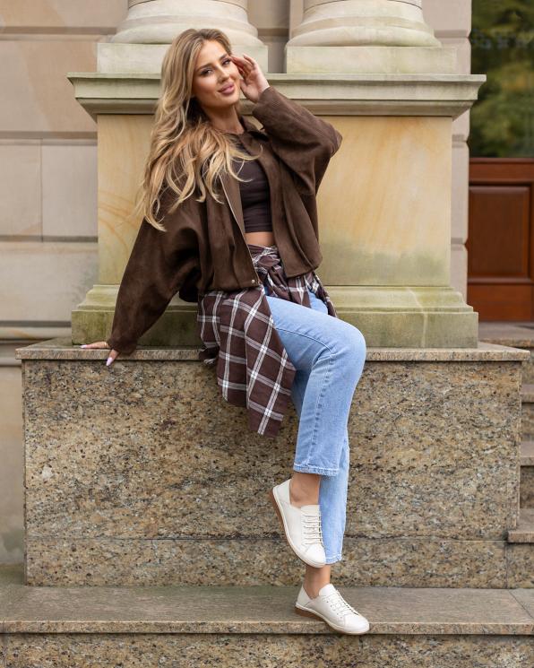 Jasnobeżowe trampki damskie z naturalnej skóry licowej 148-818119-BEŻ