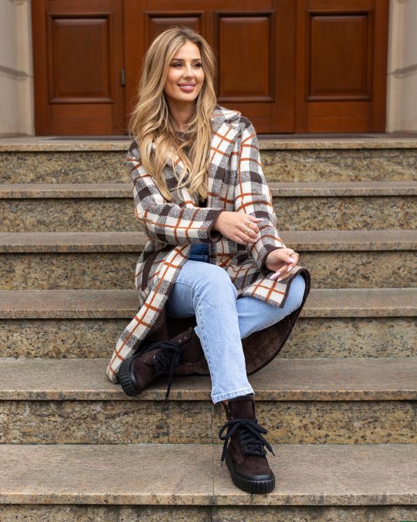 Czekoladowe trzewiki damskie welurowe na platformie 043-986-czekolad