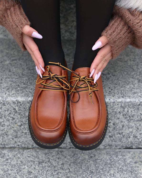 Brązowe półbuty damskie skórzane na niskim obcasie 135-433762-RUDY