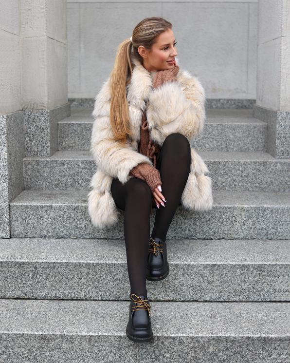 Czarne półbuty damskie sznurowane ze skóry naturalnej 135-433762-CZAR