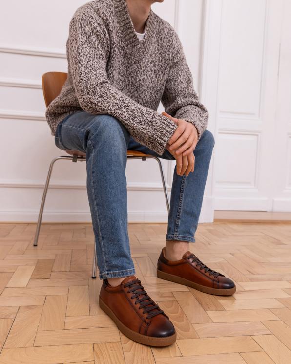 Brązowe półbuty męskie sznurowane ze skóry licowej 151-3142-2-BRĄZ