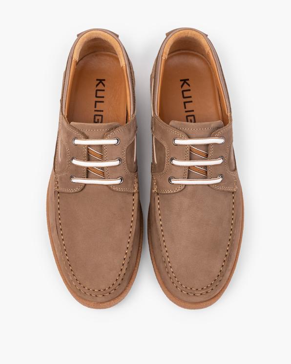 Ciemnobeżowe półbuty męskie żeglarskie ze skóry nubukowej 151-6152-1-TAUPE