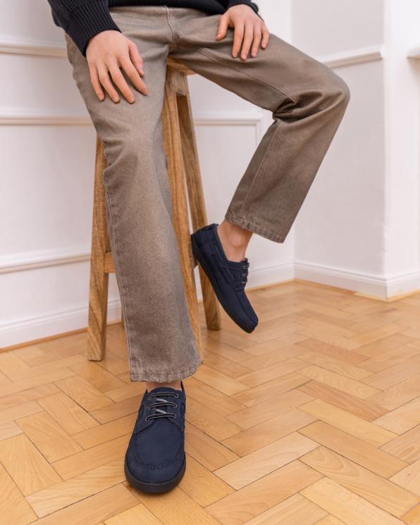 Granatowe półbuty męskie żeglarskie nubukowe 151-6152-1-NAVY