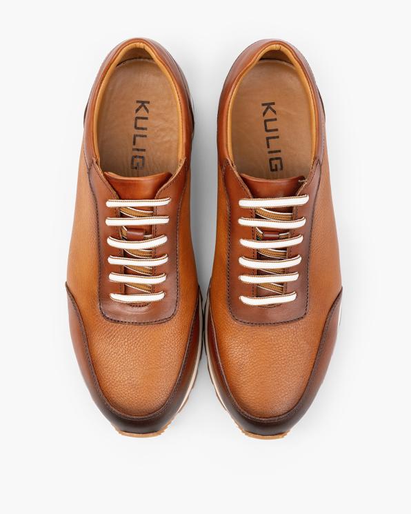 Rude sneakersy męskie sznurowane ze skóry licowej 151-3401-17-BRĄZ