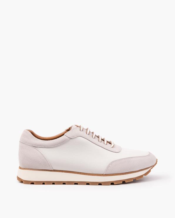 Biało-beżowe sneakersy męskie sznurowane ze skóry licowej 151-3401-17-BIAŁ