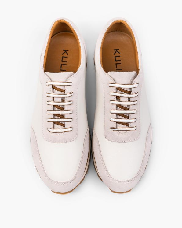 Biało-beżowe sneakersy męskie sznurowane ze skóry licowej 151-3401-17-BIAŁ