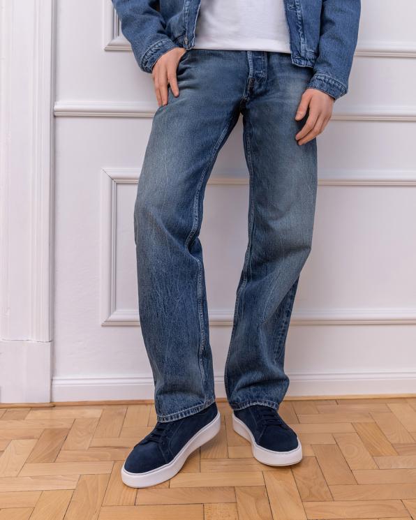 Granatowe trampki męskie ze skóry nubukowej 151-3242-51-NAVY