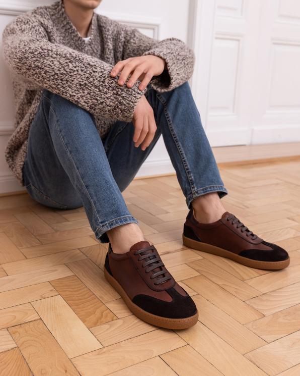 Brązowo-czarne trampki męskie skórzane 151-3142-3-BRĄZ