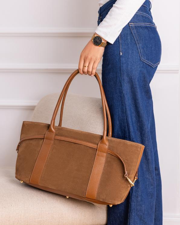 Ruda torba damska ze skóry zamszowej na ramię 154-8176-RUDY