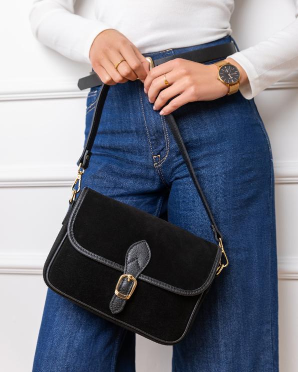 Czarna torebka damska zamszowa na ramię 154-8156-CZARNY