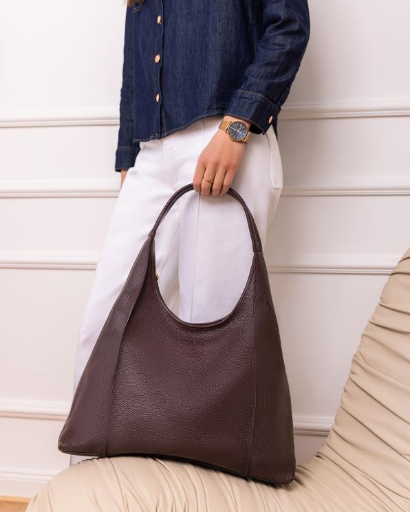 Bordowa duża torebka typu hobo skórzana 154-6076-BORDO