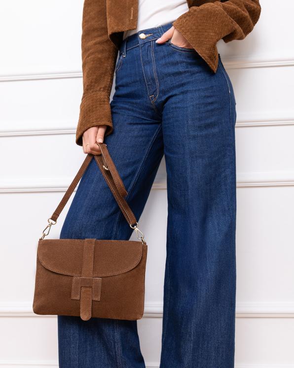 Ruda mała torebka damska zamszowa na ramię 154-2666-RUDY