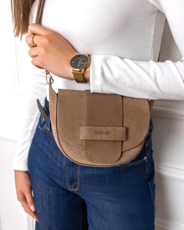 Beżowa mała torebka damska zamszowa na ramię 154-2175-BEŻ