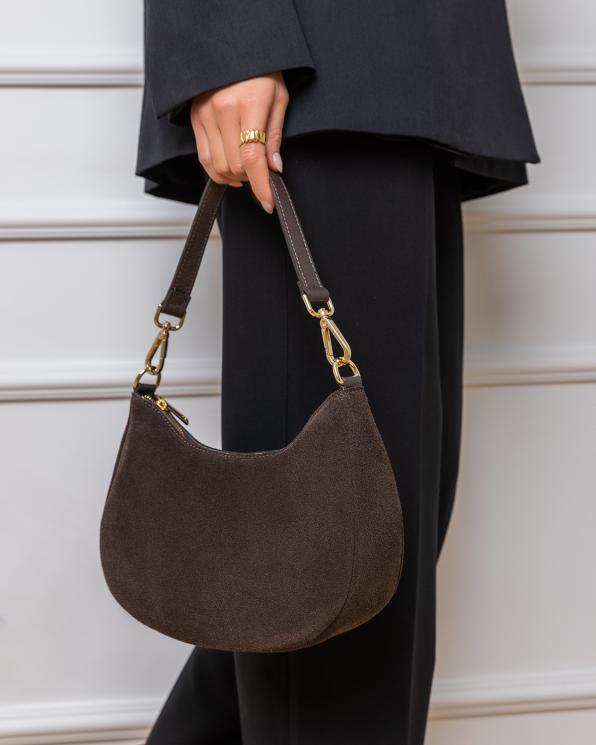 Czekoladowa torebka damska z naturalnej skóry zamszowej 154-2076-CZEKOLADA