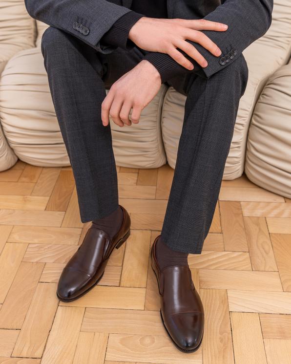 Ciemnobrązowe mokasyny męskie wizytowe ze skóry licowej 143-38-4152-BRĄZ