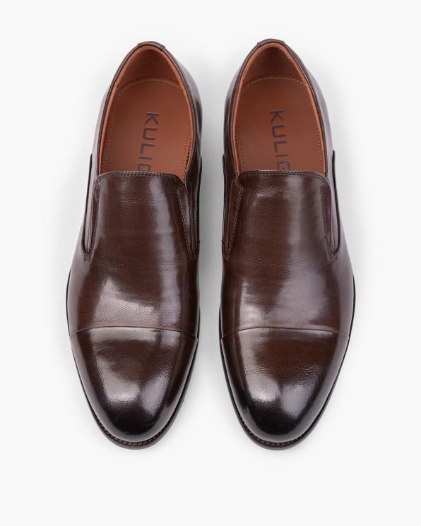 Ciemnobrązowe mokasyny męskie wizytowe ze skóry licowej 143-38-4152-BRĄZ