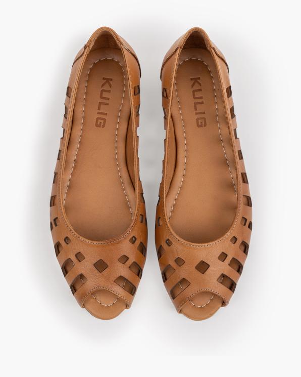 Rude baleriny damskie ażurowej ze skóry licowej peep toe 145-8541-RUDY