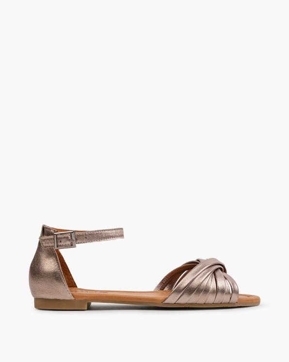 Złote sandały damskie ze skóry licowej na niskim obcasie 145-5043-ZŁOTY