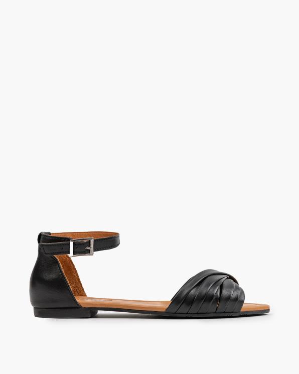 Czarne sandały damskie ze skóry licowej z plecionym przodem 145-5043-CZARNY