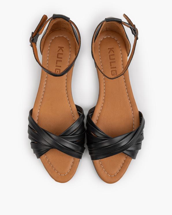 Czarne sandały damskie ze skóry licowej z plecionym przodem 145-5043-CZARNY