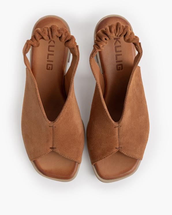 Rude sandały damskie ze skóry zamszowej z gumką 145-3018-RUDY