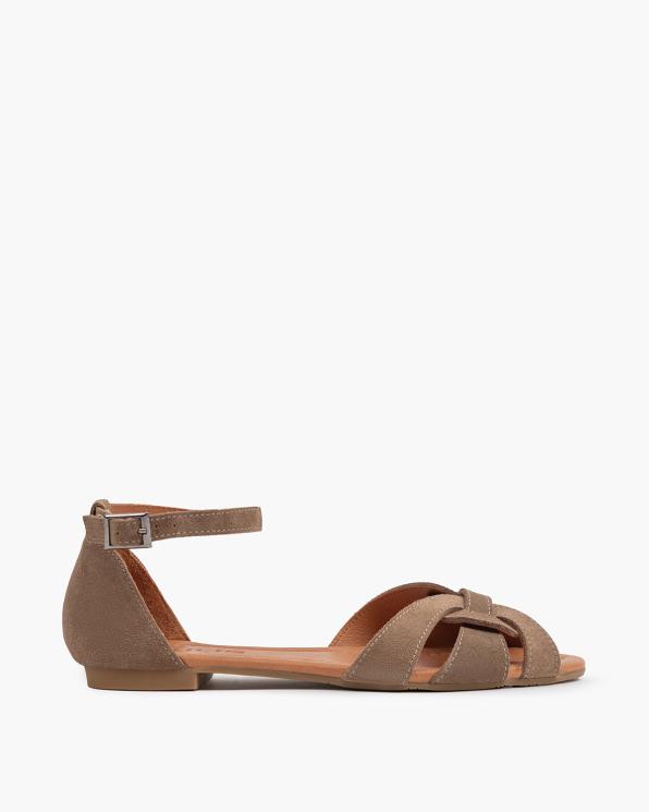 Ciemnobeżowe sandały damskie zamszowe na niskim obcasie 145-2043-VIZON