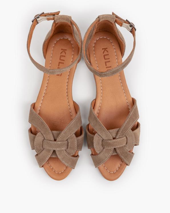 Ciemnobeżowe sandały damskie zamszowe na niskim obcasie 145-2043-VIZON