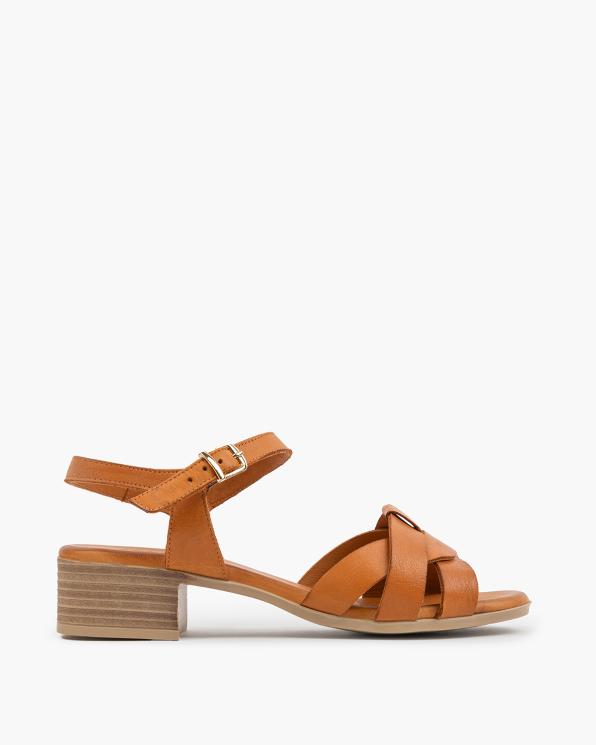 Rude sandały damskie ze skóry licowej na klocku 145-1067-RUDY