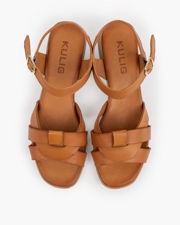 Rude sandały damskie ze skóry licowej na klocku 145-1067-RUDY